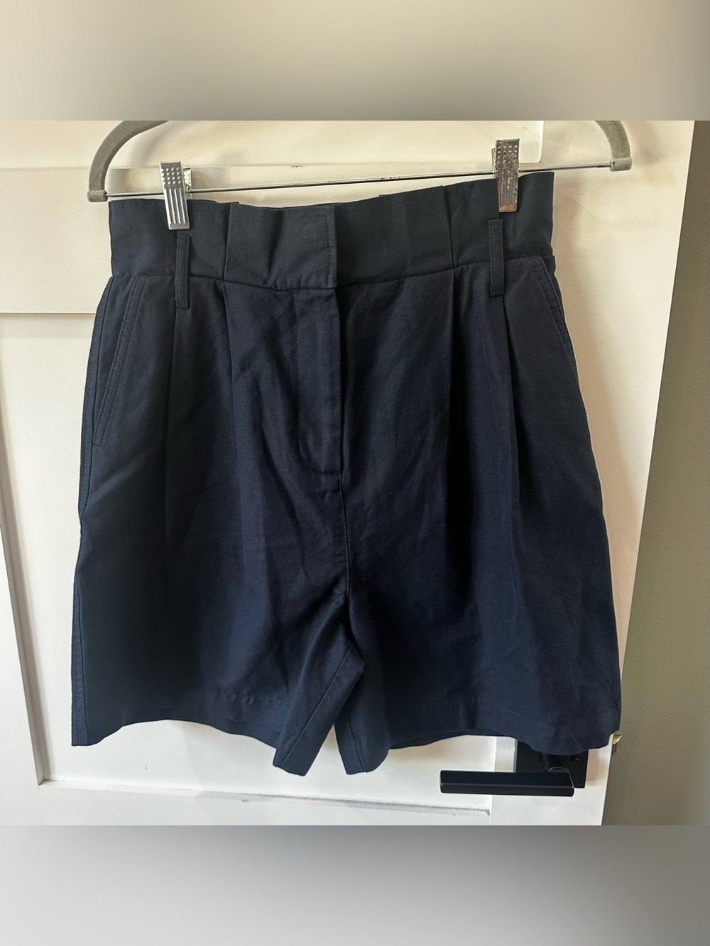 Boden Linen & Cotton 5.5” Pleated Shorts Navy Blue Women US 4